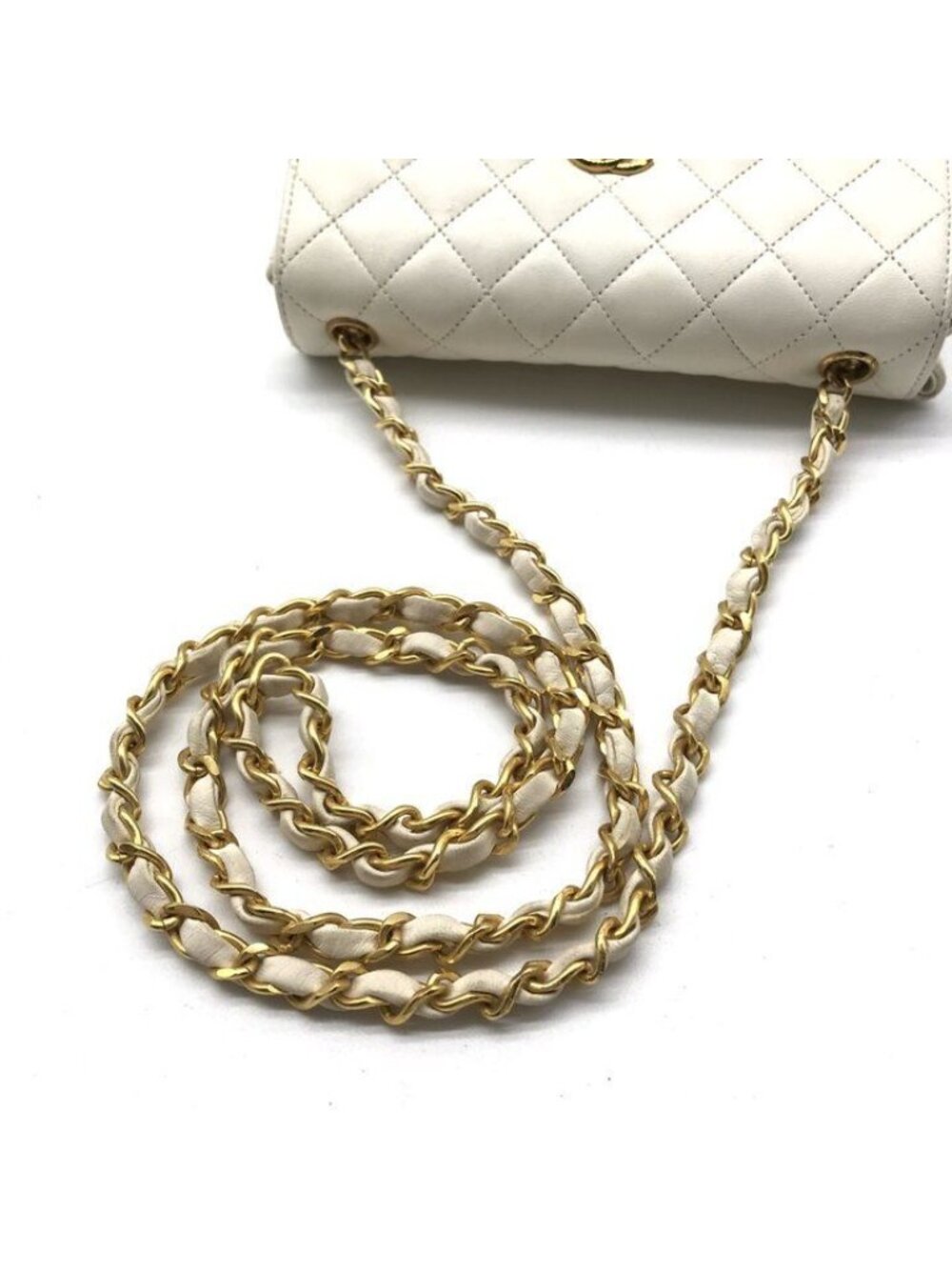 Chanel CC Logo Mini Quilted Lambskin Chain Shoulder Bag Turnlock White - Picture 7 of 10